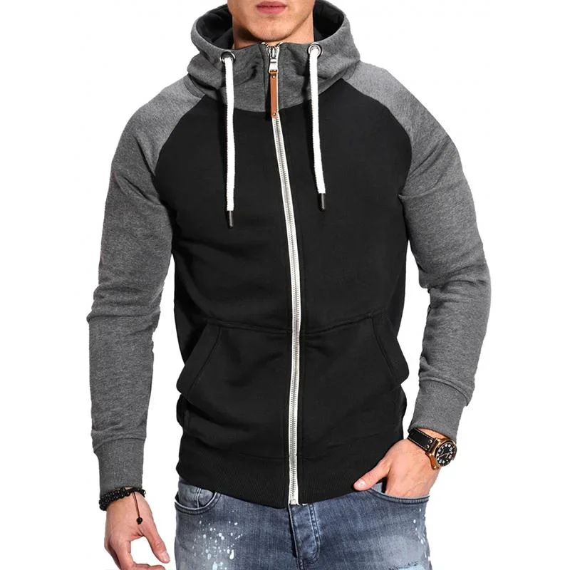 Men' Colorblock Hooded Raglan Sleeve Zipper Sports Casual Jacket 37580490Z