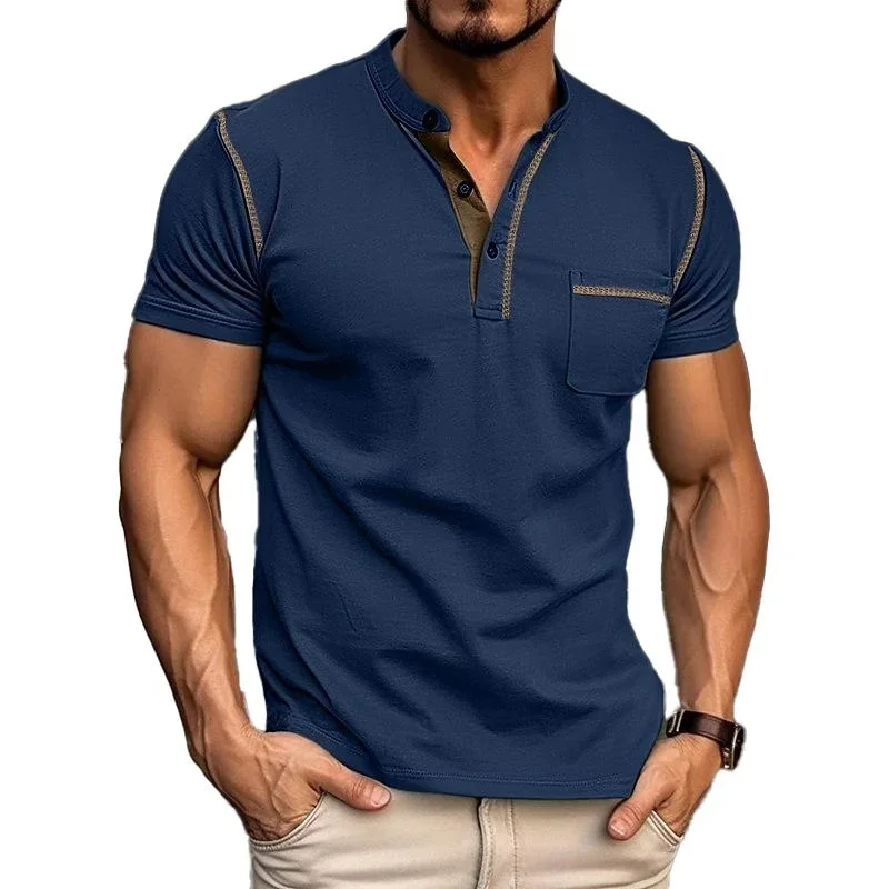 Men's Casual Colorblock Henley Collar Short Sleeve T-Shirt 53275107Y