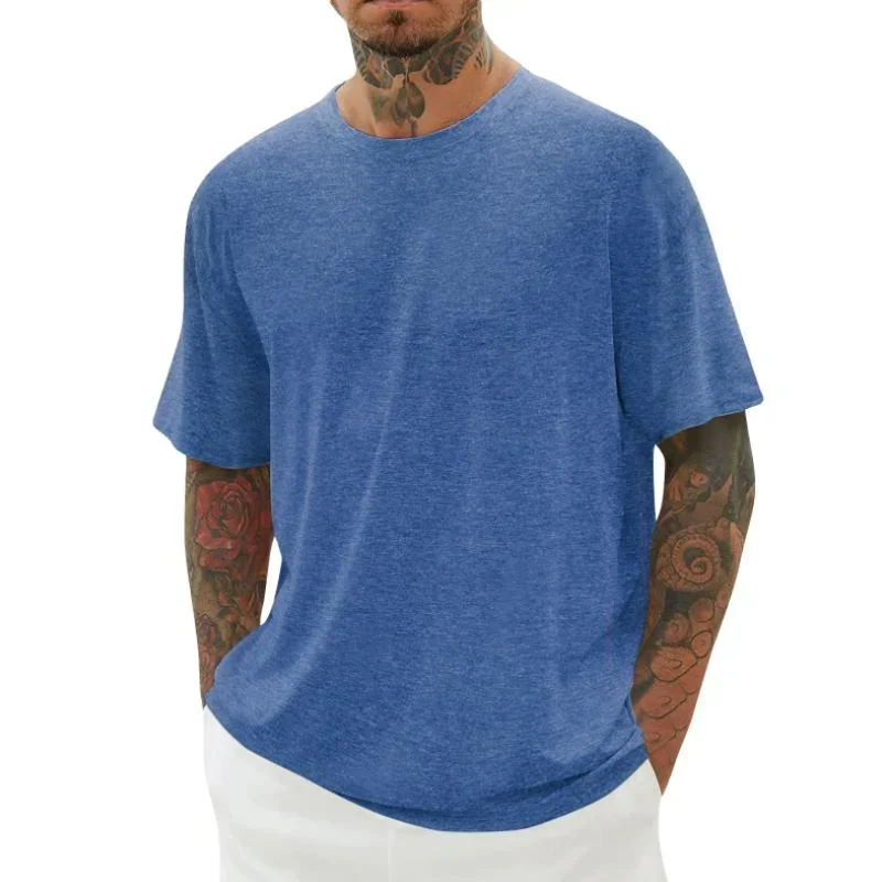 Men's Casual Round Neck Cotton Blend Loose Short-sleeved T-shirt 90109556M