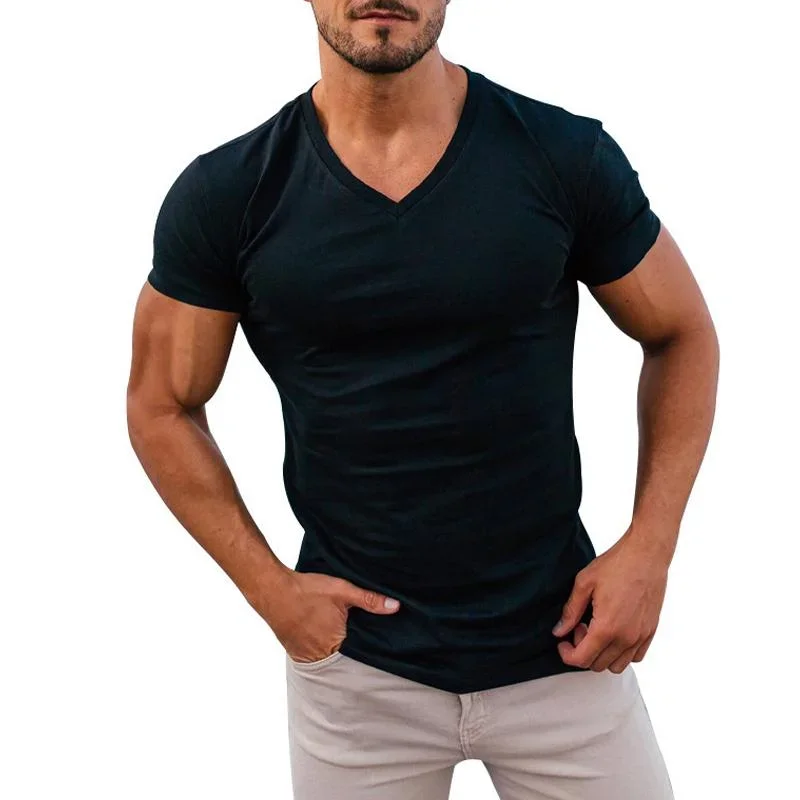 Men's Casual Tough Guy V-Neck Short Sleeve T-Shirt 46187177Y