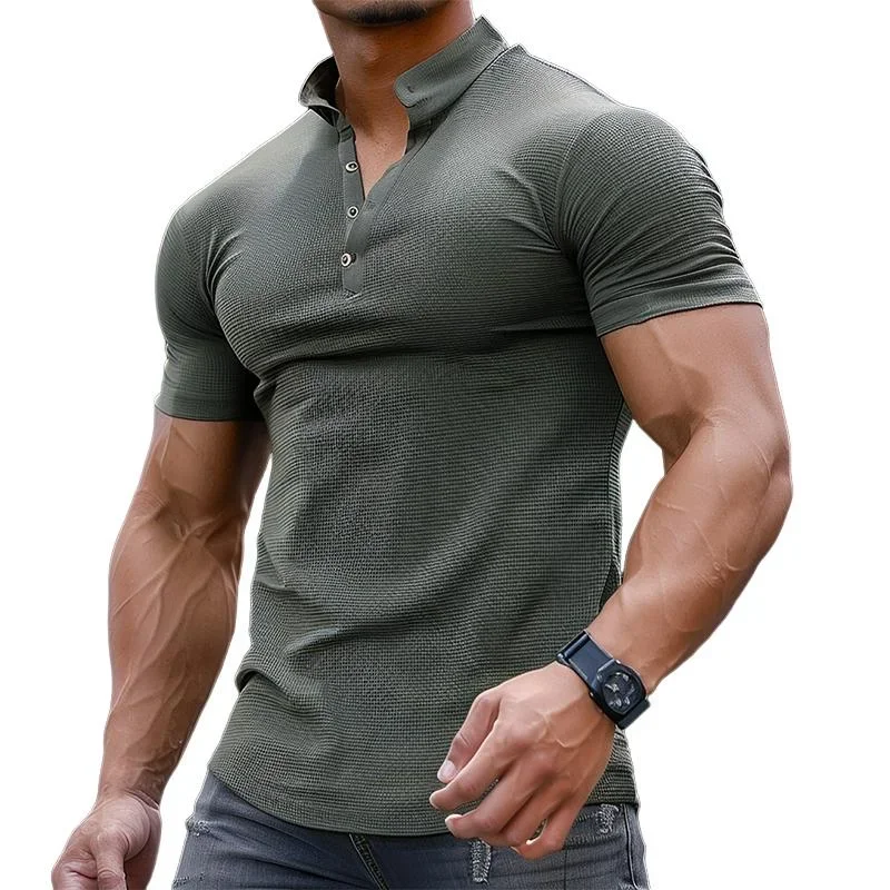 Men's Casual Waffle Collar Slim Fit Short Sleeve T-shirt 89747357M