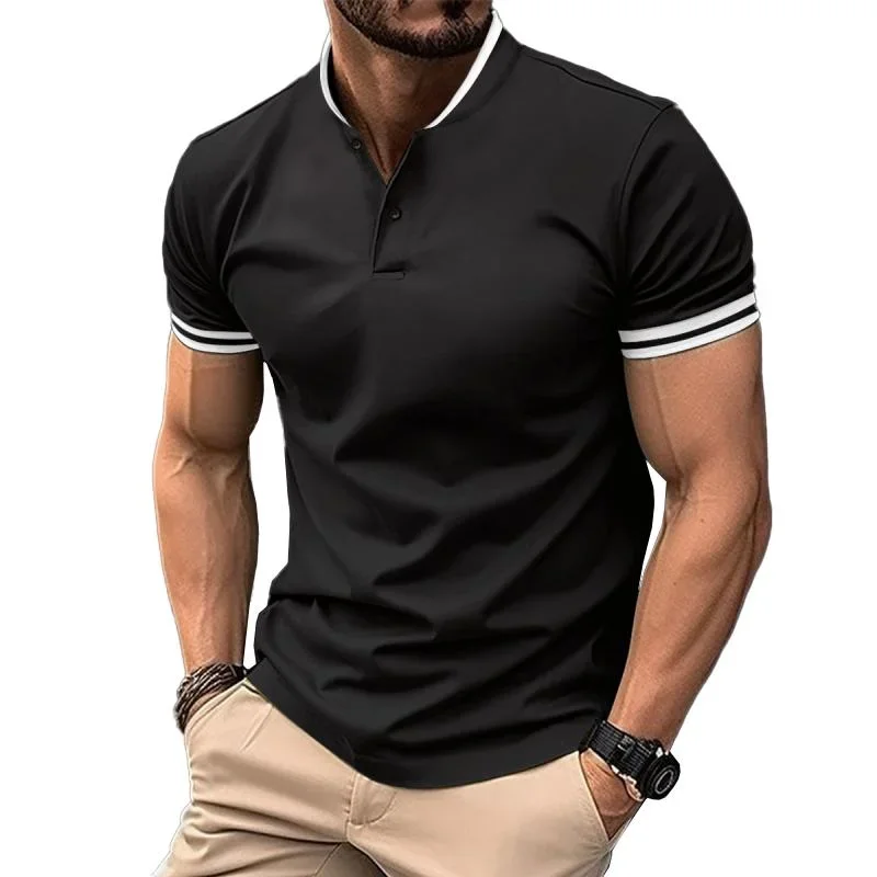 Men's Color Block Henley Collar Short Sleeve Casual T-shirt 88418155Z