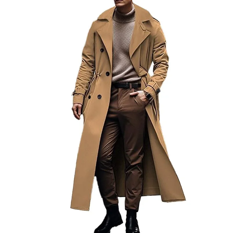 Men's Lapel Double Breasted Long Trench Coat 77040230X