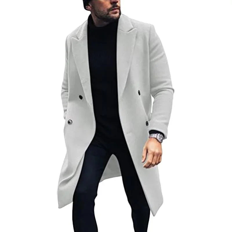 Men's Lapel Solid Color Mid-length Trench Coat 59277525X