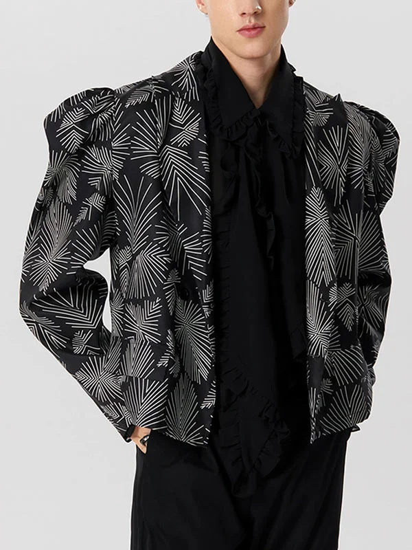 Mens Line Print Double Breasted Steampunk Blazer SKUK26586