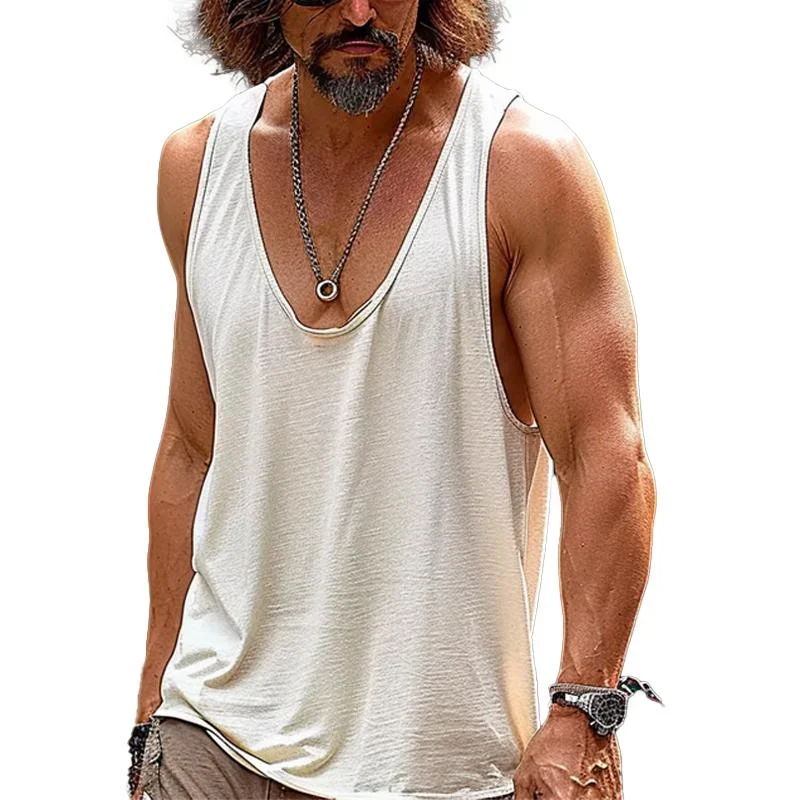 Men's Solid Color Casual V-Neck Loose Tank Top 13044485X