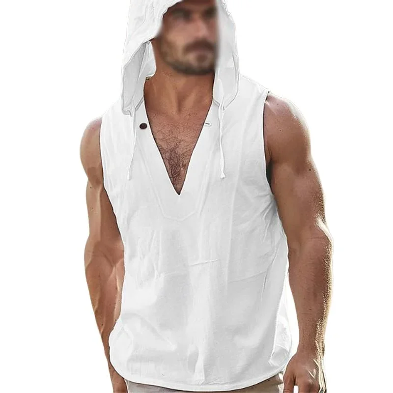 Men's Solid Color Hooded Sleeveless Tank Top 61511772Y