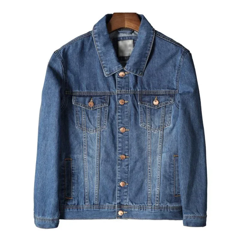 Men's Vintage Wash Lapel Single Breasted Loose Denim Jacket 49872715M