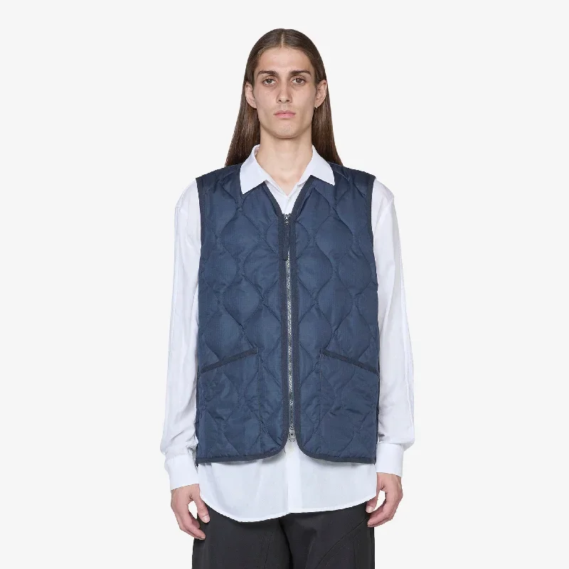 Military W-Zip V-Neck Down Vest Dark Navy