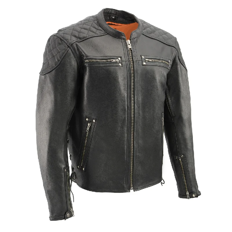 Milwaukee Leather MLM1580 Men's Full Side Lace Vented Black Leather Scooter Jacket