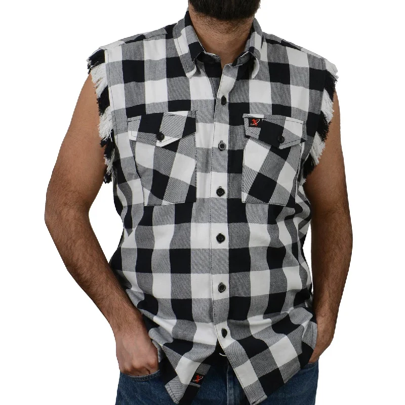 milwaukee-leather-mng11690-men-s-black-and-white-cut-off-flannel-shirt