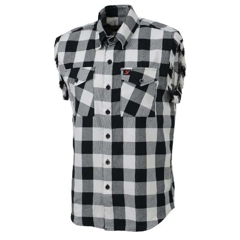 milwaukee-leather-mng11690-men-s-black-and-white-cut-off-flannel-shirt