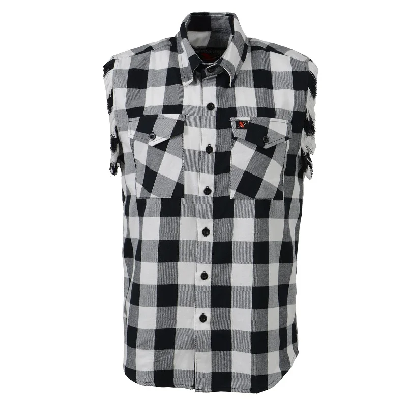 milwaukee-leather-mng11690-men-s-black-and-white-cut-off-flannel-shirt