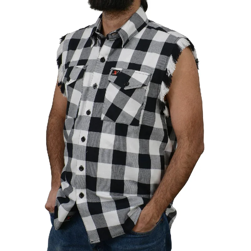 milwaukee-leather-mng11690-men-s-black-and-white-cut-off-flannel-shirt