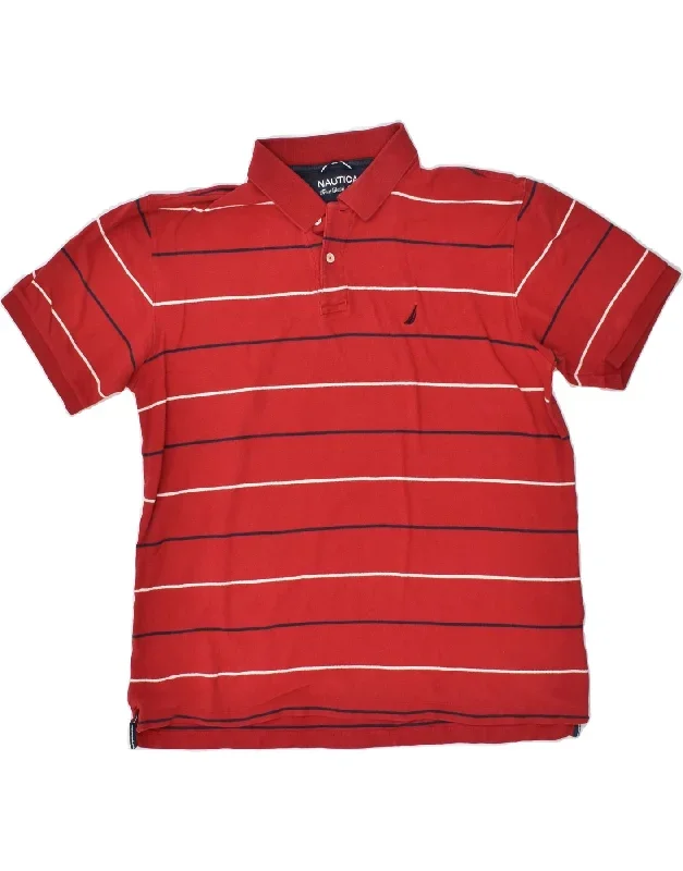 NAUTICA Mens Polo Shirt Large Red Striped Cotton