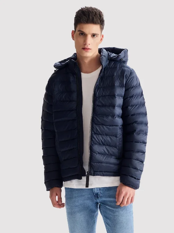 Navy Hooded Puffer Jacket