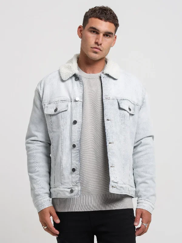 Niko Denim Sherpa Jacket in Stone Blue