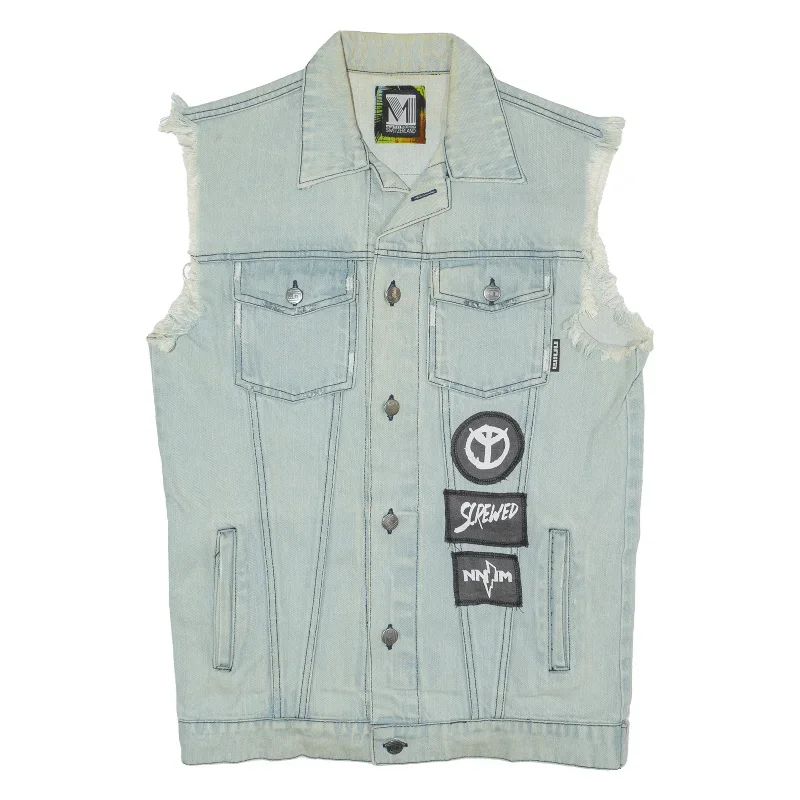 NNIM Distressed Patched Mens Denim Waistcoat Blue M