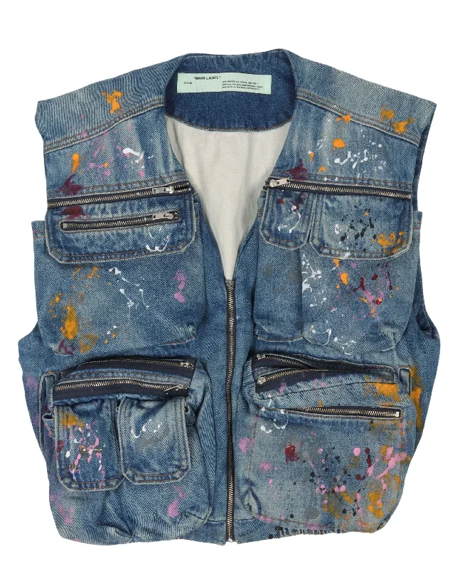 Padded Denim Cargo Vest