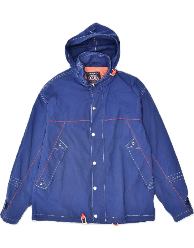 OXER Mens Hooded Windbreaker Jacket UK 38 Medium Blue Polyester