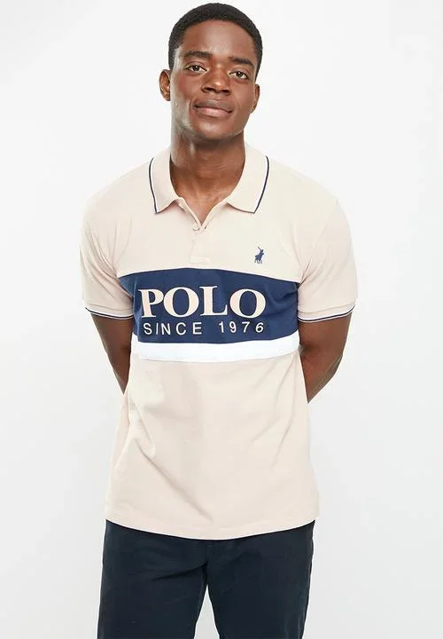 Polo Mens Colour Blocked Logo Ss Golfer  Pink