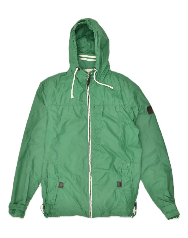 PULL & BEAR Mens Hooded Rain Jacket UK 40 Large Green Polyester