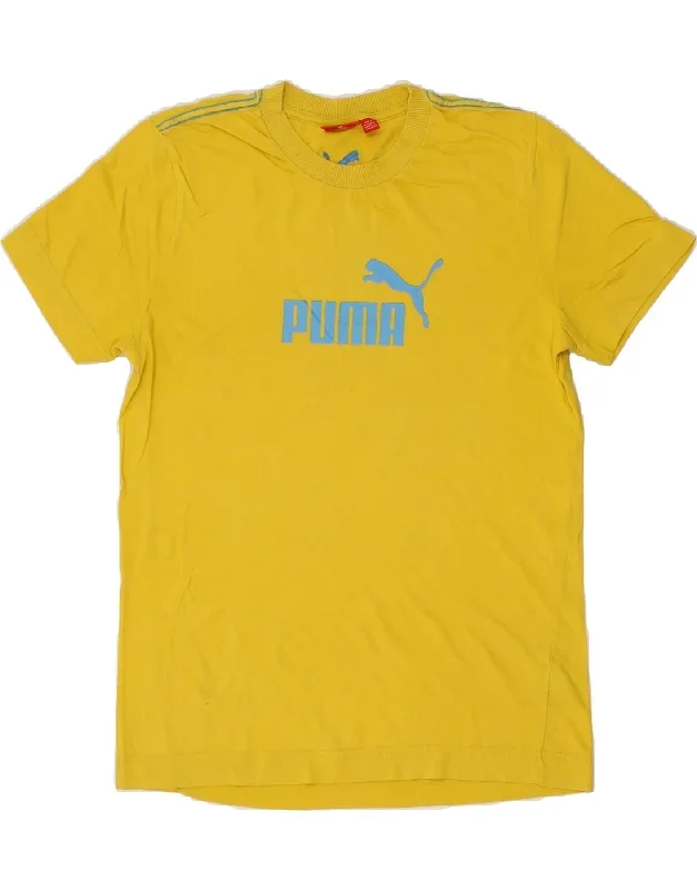 PUMA Mens Graphic T-Shirt Top Small Yellow Cotton