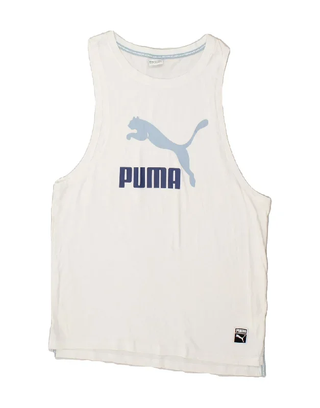 PUMA Mens Graphic Vest Top Large White Cotton