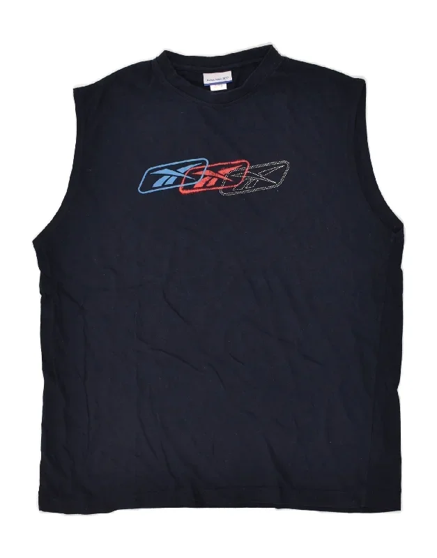 REEBOK Mens Graphic Vest Top XL Navy Blue Cotton