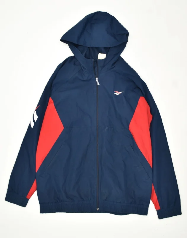 REEBOK Mens Hooded Windbreaker Jacket UK 40 Large Blue Polyamide