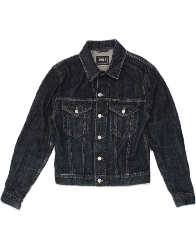 RIFLE Mens Denim Jacket UK 36 Small Navy Blue Cotton