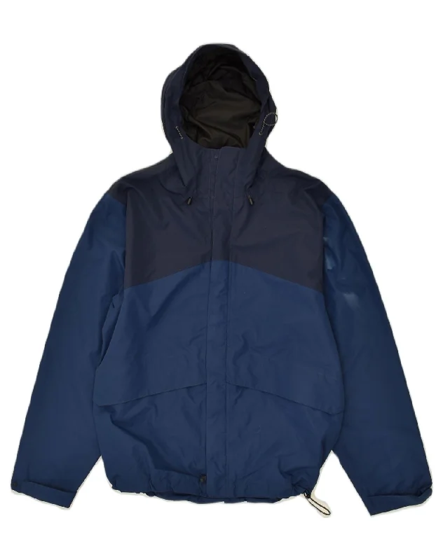 ROHAN Mens Hooded Rain Jacket UK 38 Medium Navy Blue Colourblock Polyester