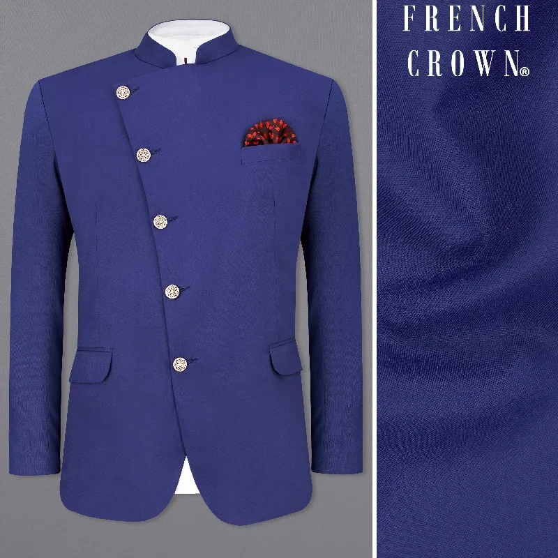 Royal Blue Cross Placket Bandhgala Blazer