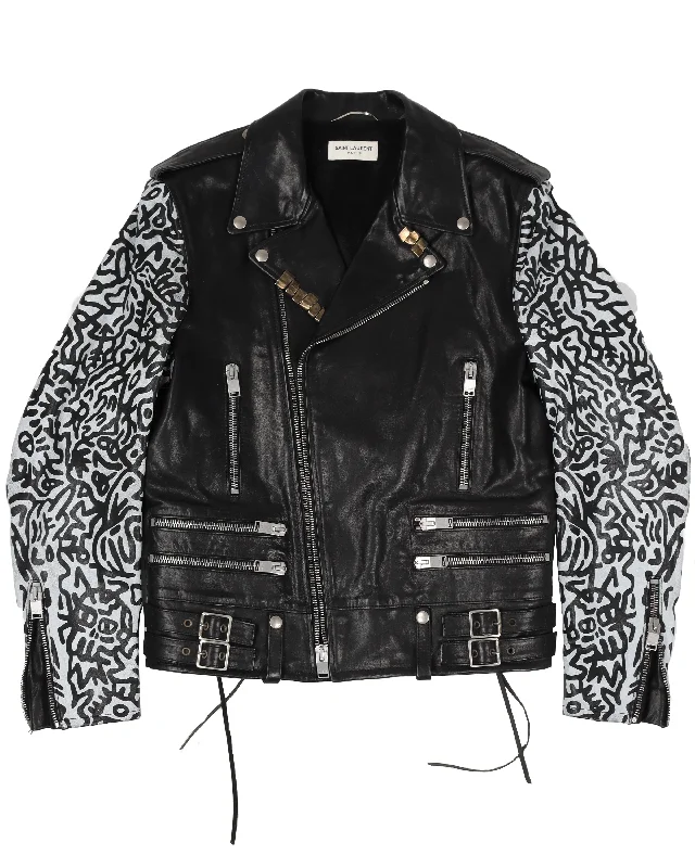 FW13 Sumi Ink Club Graffiti Calf Leather Biker Jacket