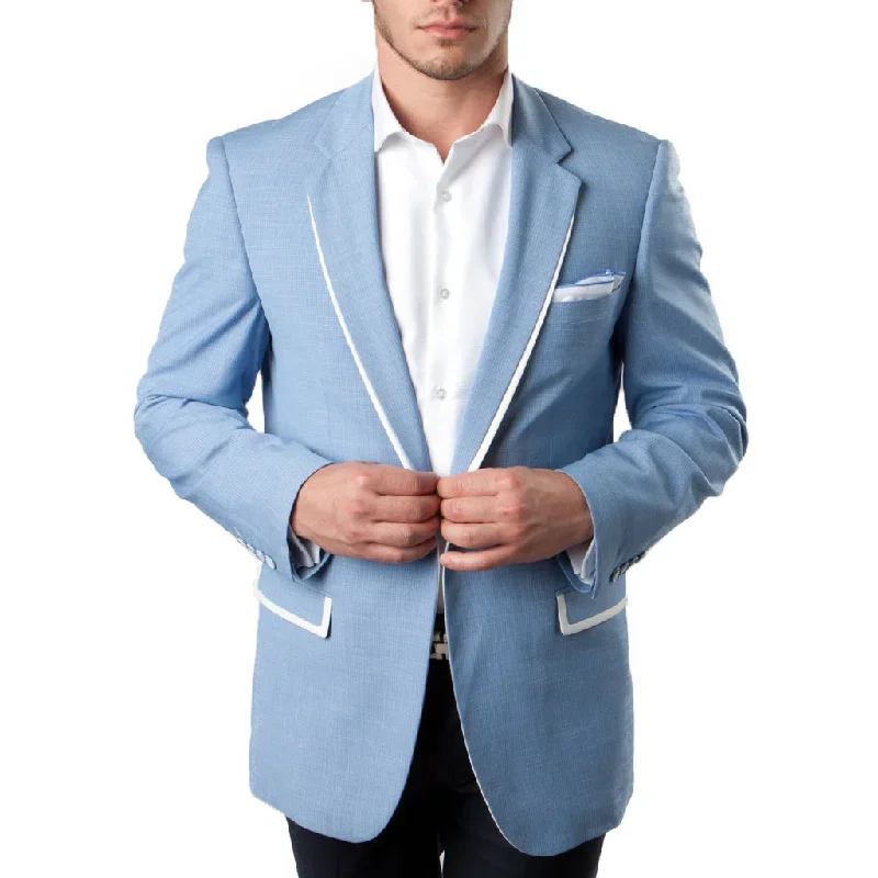 Sky Blue Blazer With White Trim Notch Lapel