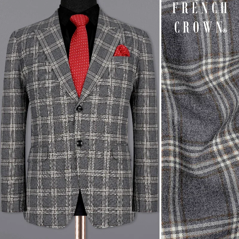 Smoky Gray Plaid Single Breasted Blazer