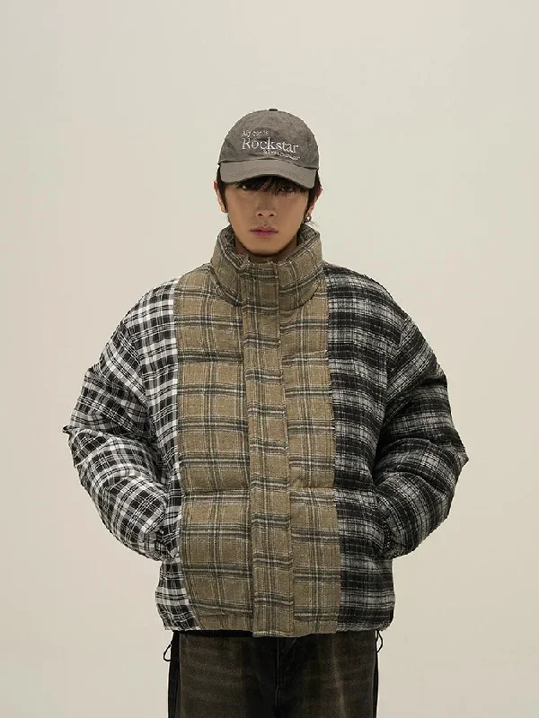 Spliced Flannel Puffer Jacket