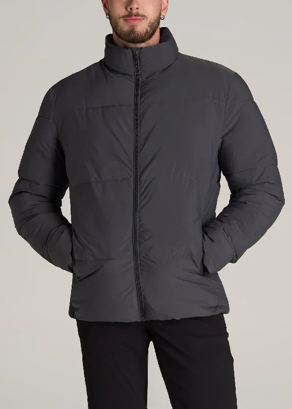 Stand Collar Puffer Coat Jacket for Tall Men in Iron Grey