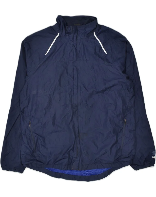 STARTER Mens Hooded Rain Jacket UK 42 Large Navy Blue Polyester