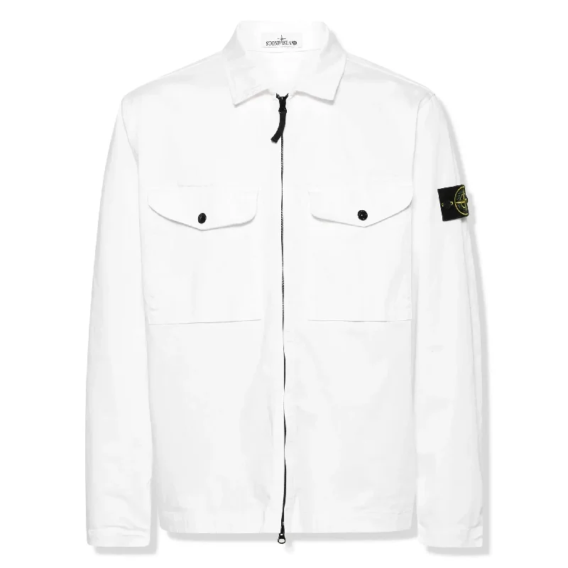 Stone Island Stretch Cotton Satin White Overshirt