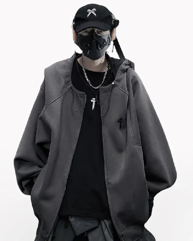 Streetwear Round Neck Unisex Zip-up Hoodie