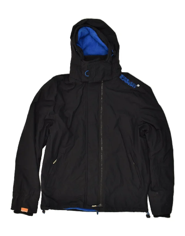 SUPERDRY Mens Windcheater Hooded Windbreaker Jacket UK 44 2XL Black Nylon