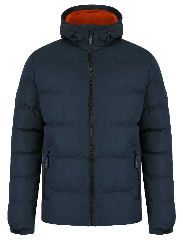 Takato Micro-Fleece Lined Quilted Puffer Jacket with Hood in Sky Captain Navy - Tokyo Laundry