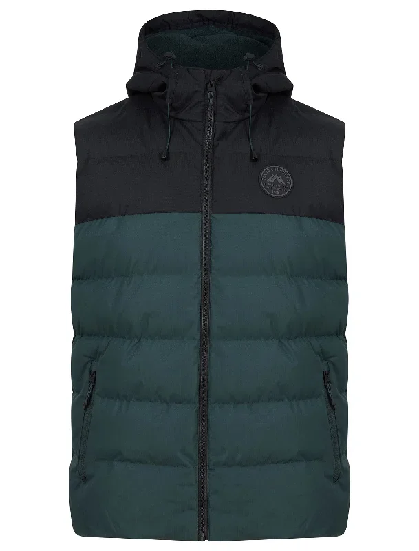 Tarlo Micro-Fleece Lined Hooded Quilted Puffer Gilet in Green Gables - Tokyo Laundry