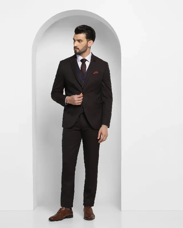 Luxe Three Piece Wine Textured Formal Suit - Caspian