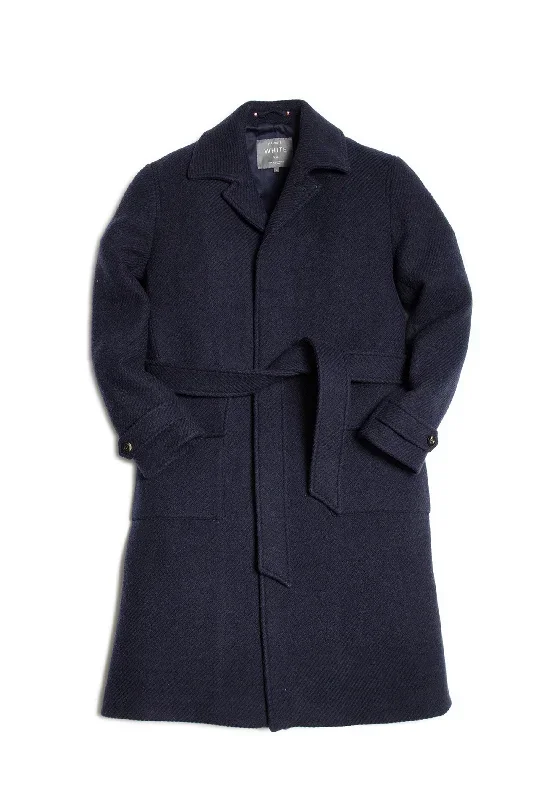 The Deluxe Belted Overcoat - Navy Twill