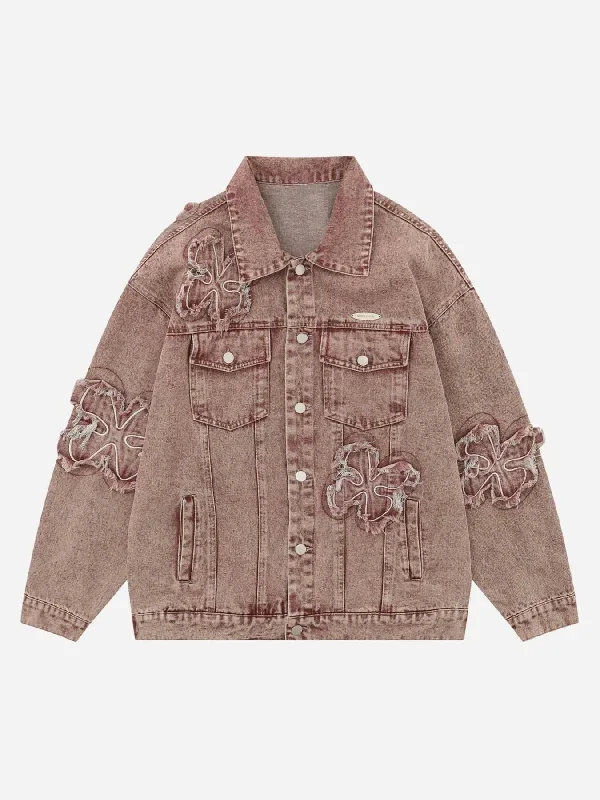 Thesupermade Floral Patch Embroidered Denim Jacket