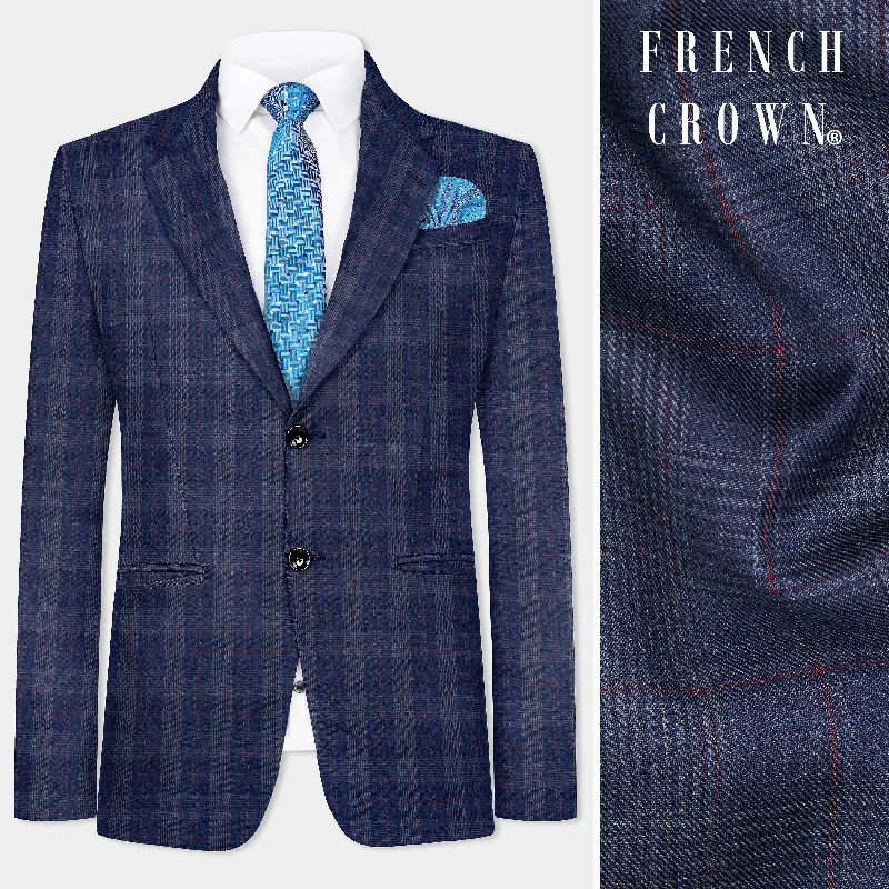 Tuna Blue Checkered Wool Blend Blazer