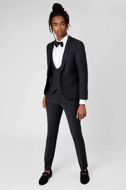 Ellroy Skinny Fit Black Wool Suit