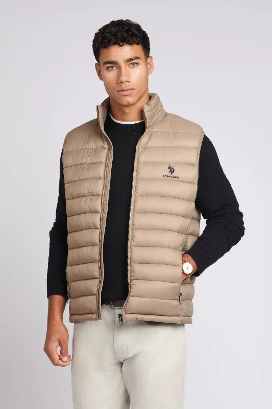 Mens Lightweight Quilted Gilet in Greige / Navy Blazer